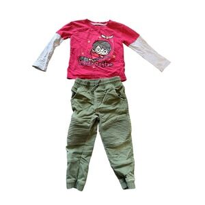 Harry Potter Outfit Kids 4T Red Graphic Shirt Olive Moto Jogger Pants Set 2PC